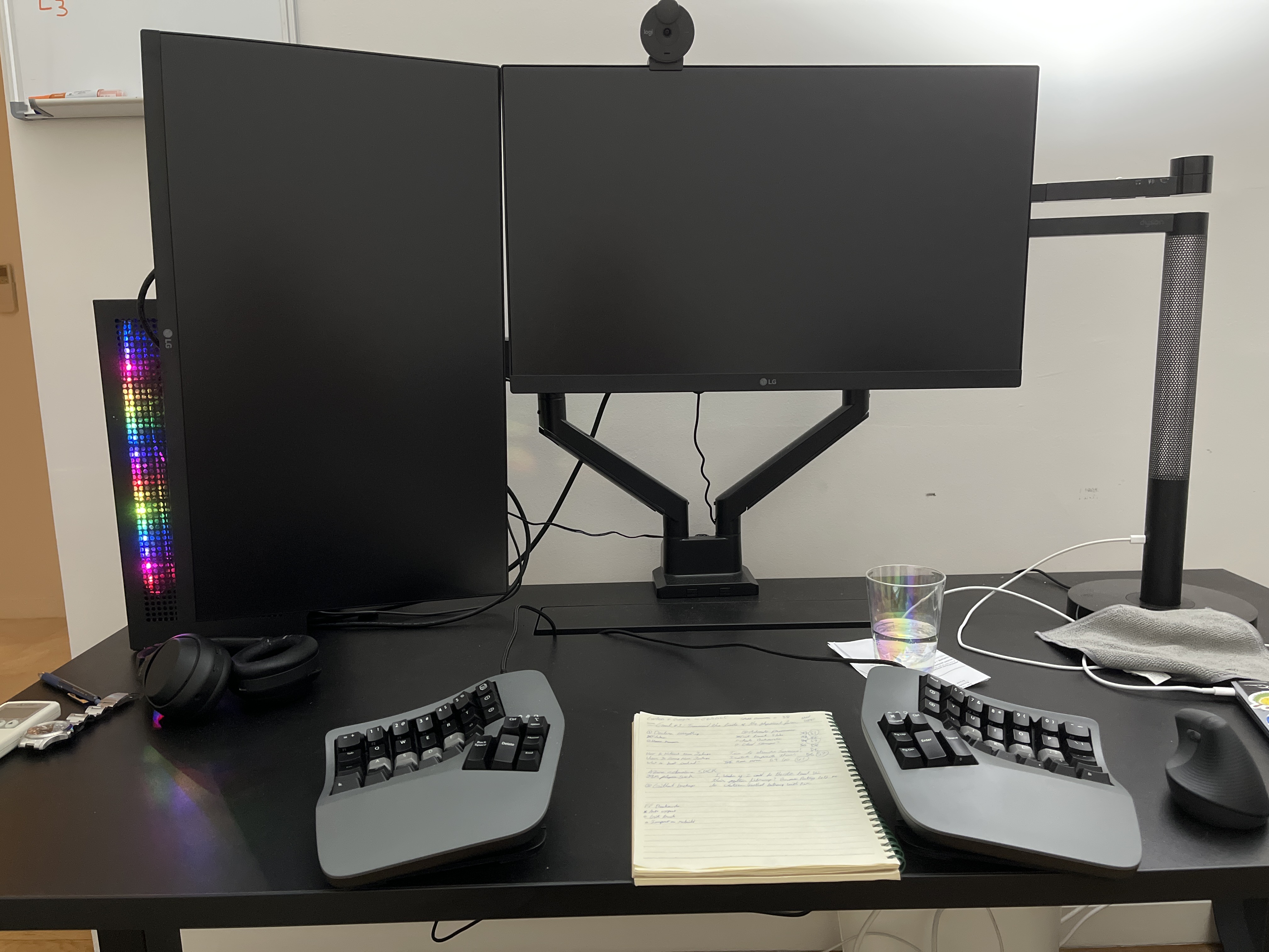 My desktop setup, with blank screens