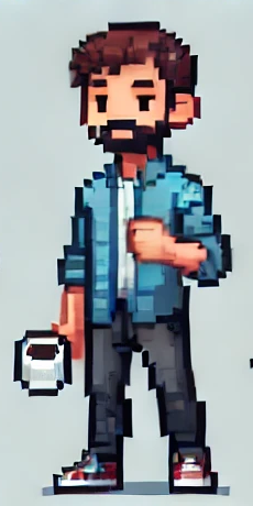 Pixel art of an executive in a suit