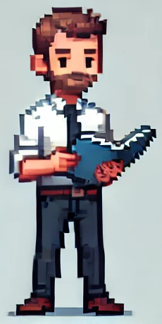 Pixel art of an executive in a suit