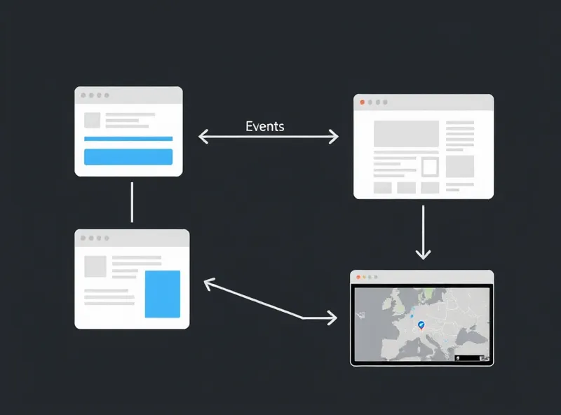 Diagram illustrating event-driven communication between a chatbot interface and various webpage elements within a browser, enabling client-side actions.