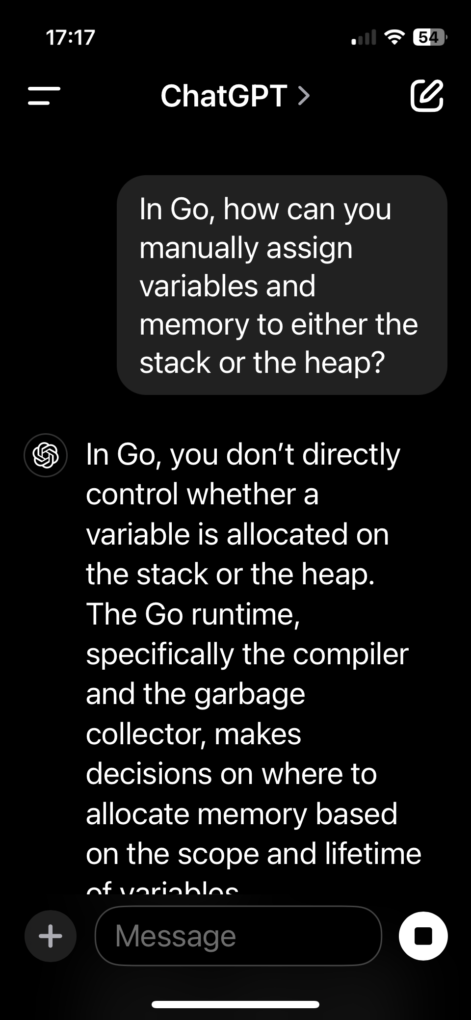 My question and chatGPT's answer